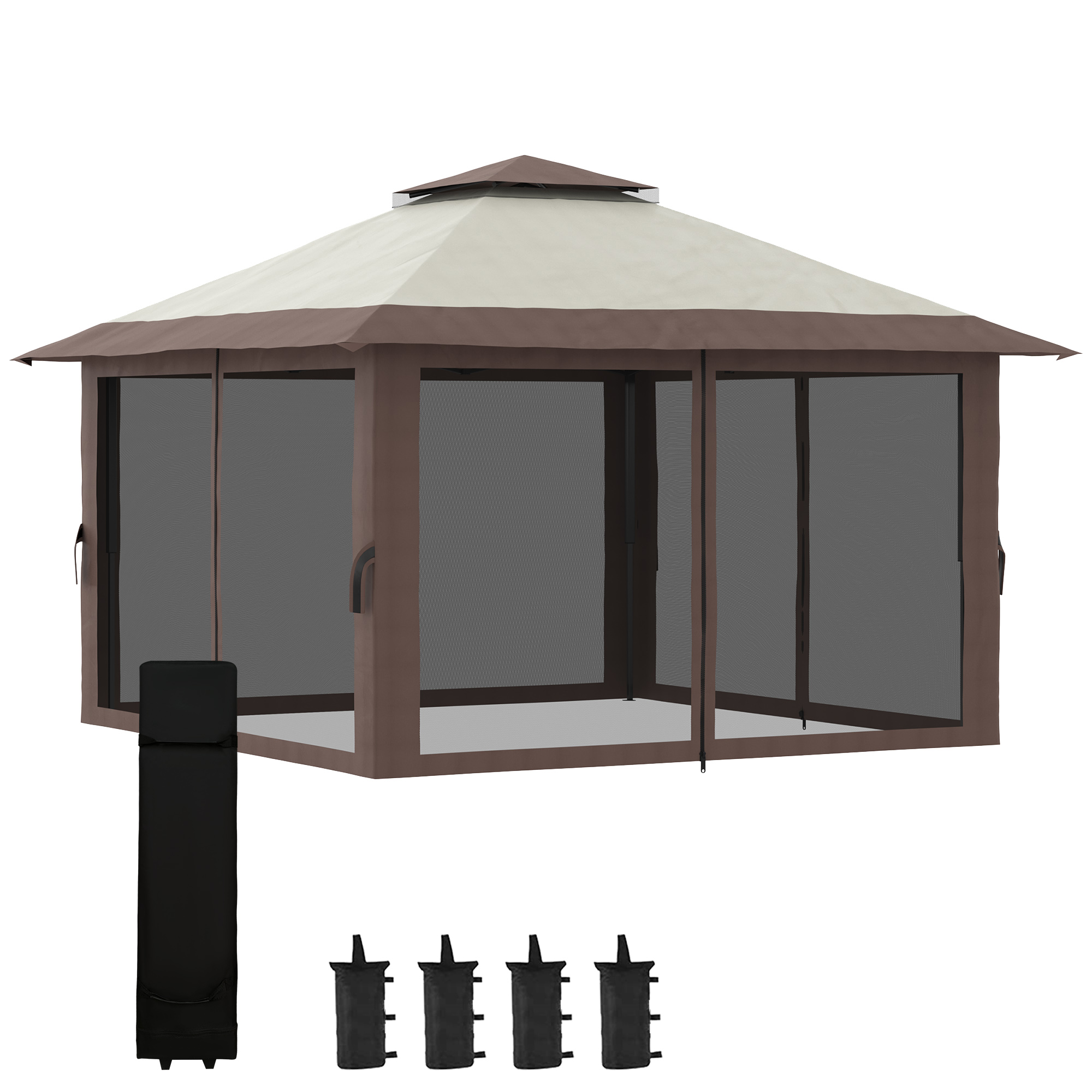 Tuinpaviljoen 4x4x3m, Beige, Met Ventilatiedak en Verstelbare Hoogte