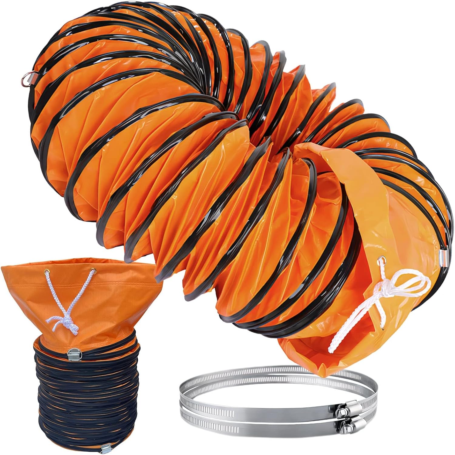 Flexible PVC-Rohrleitungen, Flexibler PVC-Luftschlauch for Lüftungskanäle, Stahldraht verstärkt, Orange/Gelb, mehrere Größen, 2 Stück Schlauchschellen(500mmx5m)