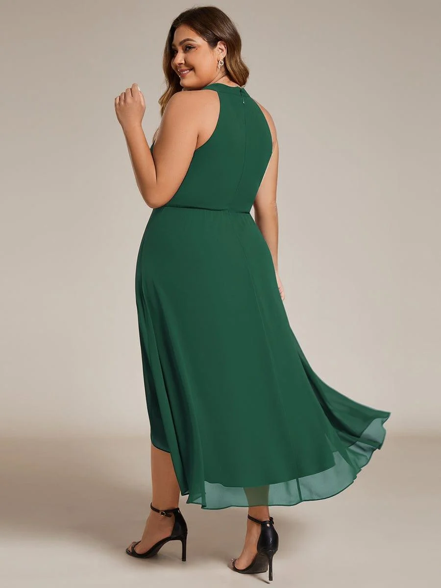 Damen Chiffon Midi-Kleid in A-Linie | Festliches Halterneck Kleid mit Plissee-Details | Sommerliches Kleid f��r Hochzeitsg?ste