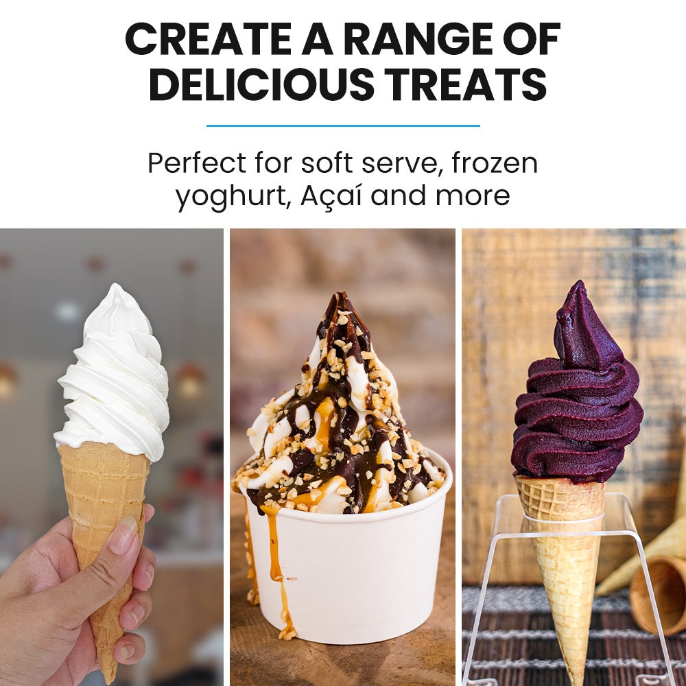 POLYCOOL Benchtop Soft Serve Ice Cream Machine, 3 Flavours, 2+Twist, Frozen Yoghurt, Acai Maker, Twin Cylinder, Counter Top Design, 15A Plug