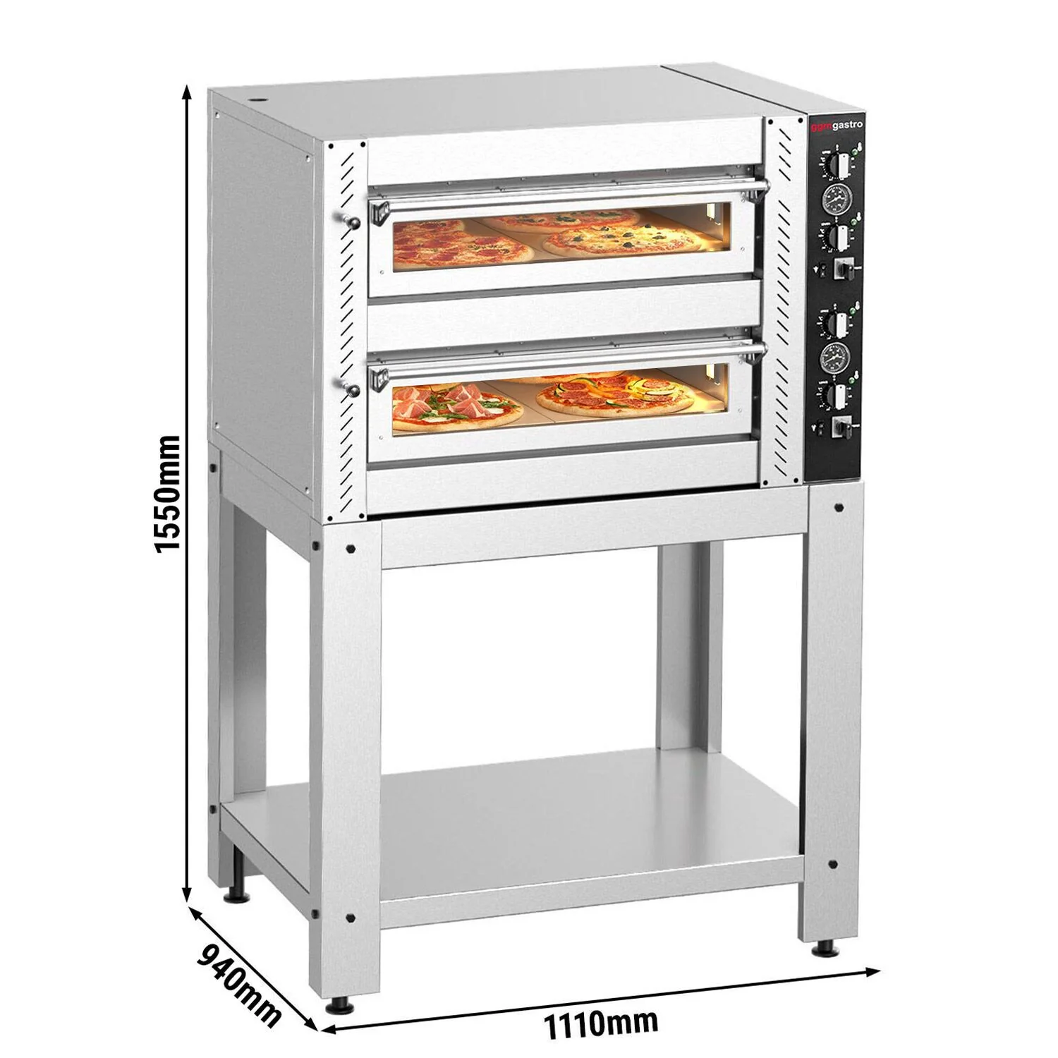 Elektrisk pizzaovn �C 4 + 4�� 34 cm �C manuell �C inkl. understell