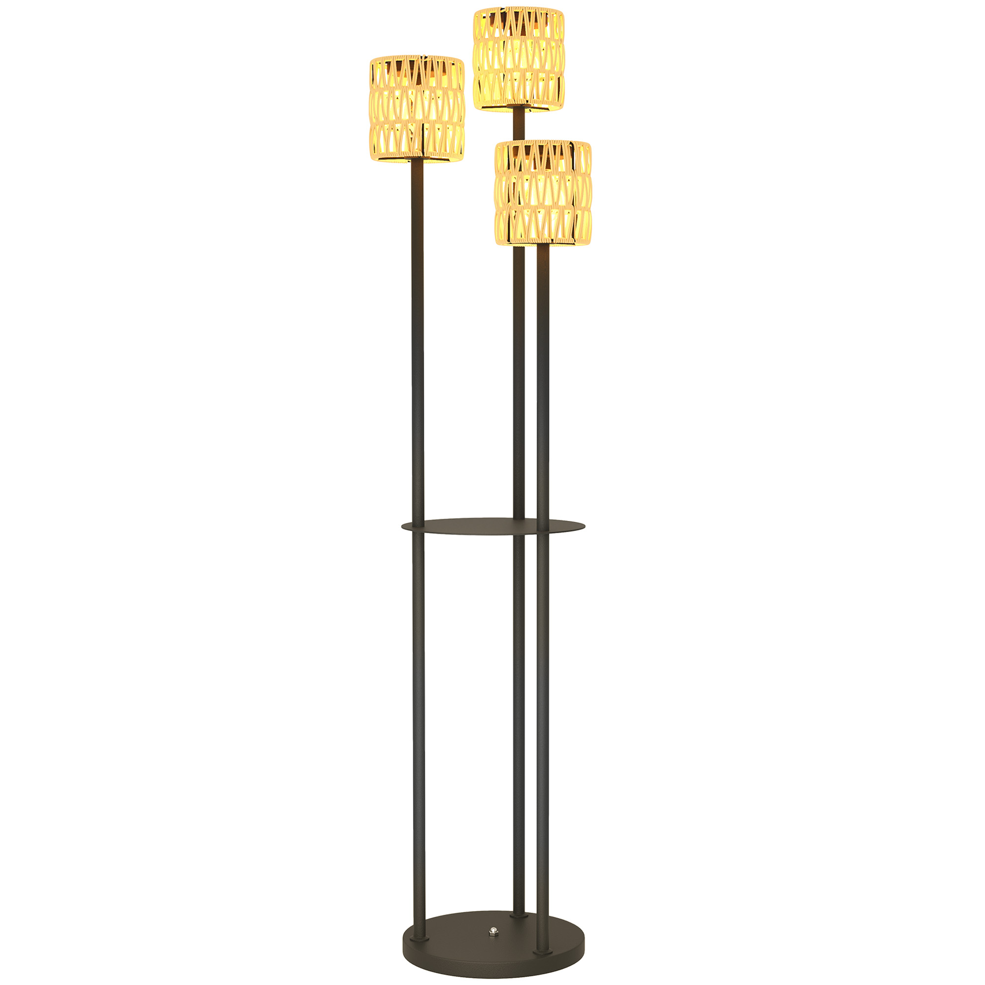 Outsunny Staande Solarlamp Rattan met Lichtsensor, 3-lamps in Boho-Stijl IP44 ?37 x 144H cm