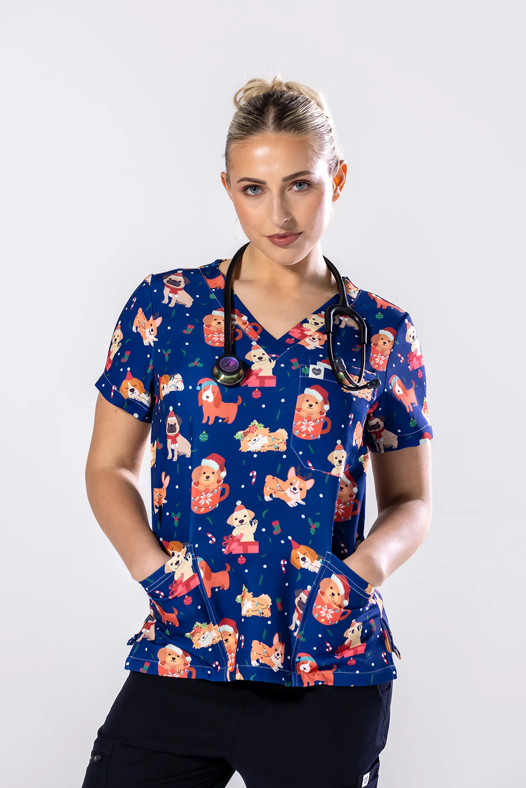 Festive Puppers Scrub Top TS