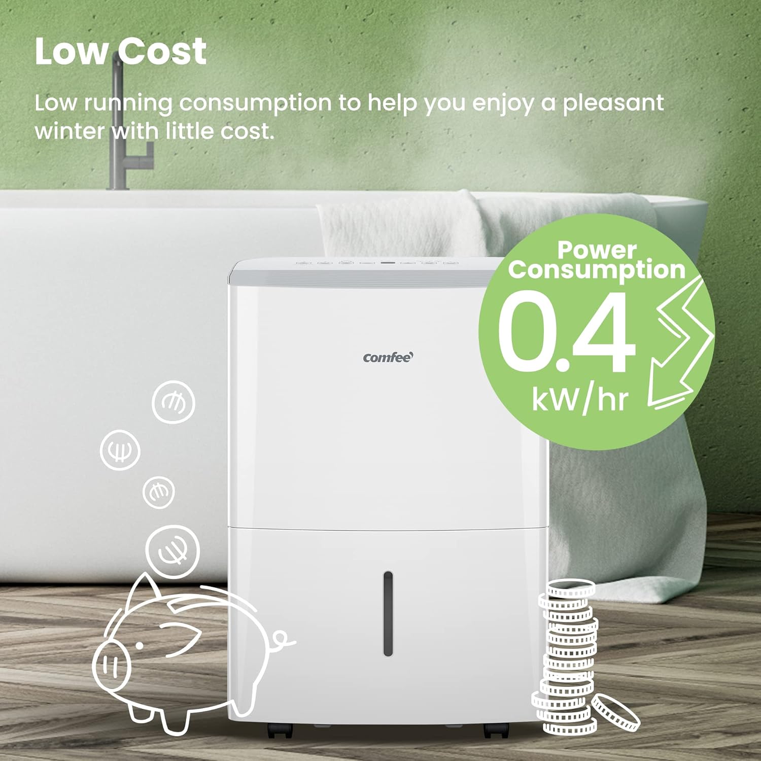 Comfee Luftentfeuchter, 30L/24h, Raumgröße ca. 180m³(80m²), Intelligenter Entfeuchtermodus, 24H Timer, Wassertank 3L, MDDP-30DEN7