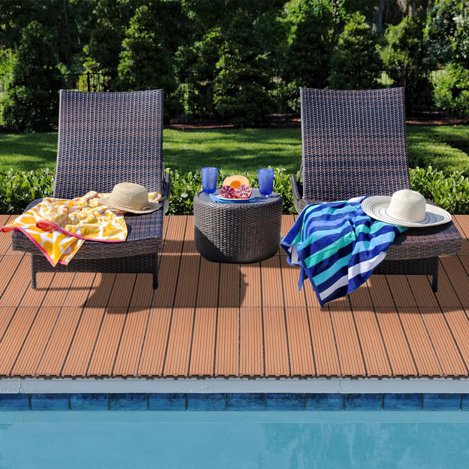 Fiqops 36 Stück WPC Terrassenfliesen, 30x60 cm Balkon Bodenfliese,Gartenfliesen mit Klick-System,Terrassendielen Balkonfliesen Klickfliesen,Terrassendielen Wasserfest für Terrasse,für 6m² Anthrazit