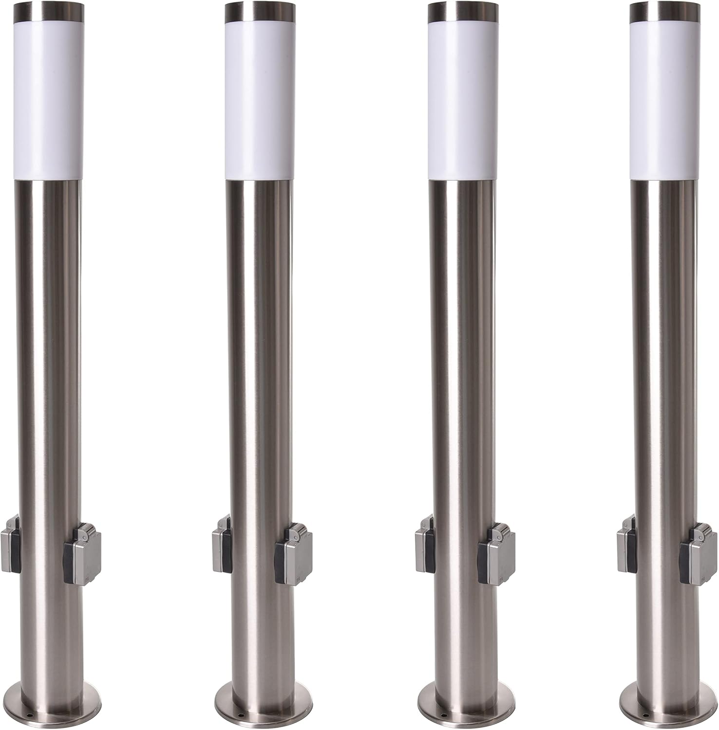 Novatool 4X Wegeleuchte I 80 cm I mit 2 Steckdosen I Edelstahl I IP44 I E27 Sockel I Wegebeleuchtung aussen Aussenleuchten Garten Standleuchte Terassenleuchte Gartenleuchte stehend Terrassenlampe