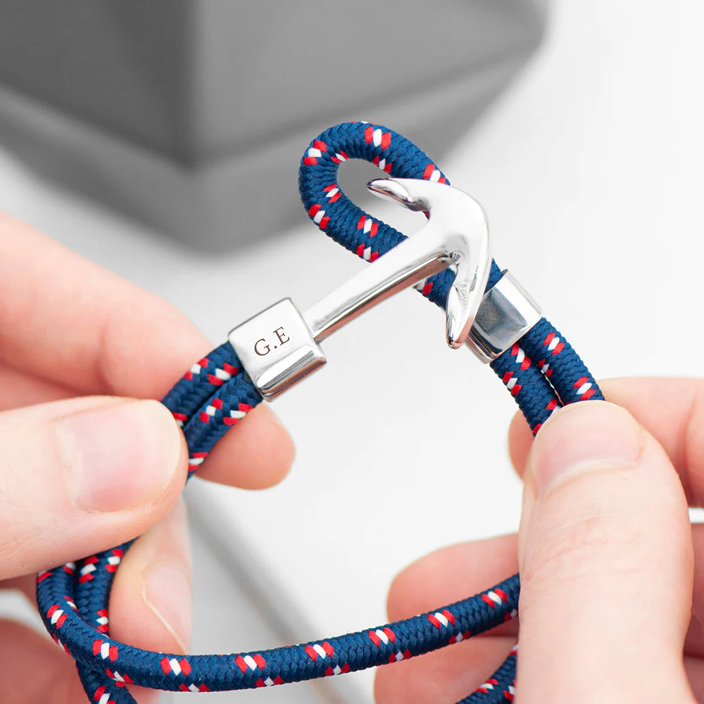 Personalised Men's Blue Rope Nautical Anchor Bracelet