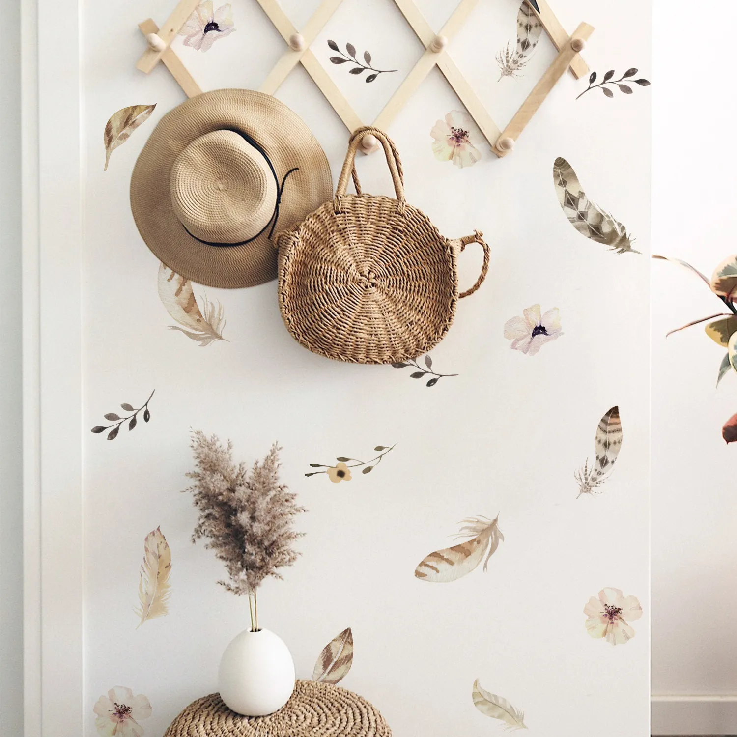 Boho Feathers Wall Stickers for Children's Room, Feather Nursery Decals