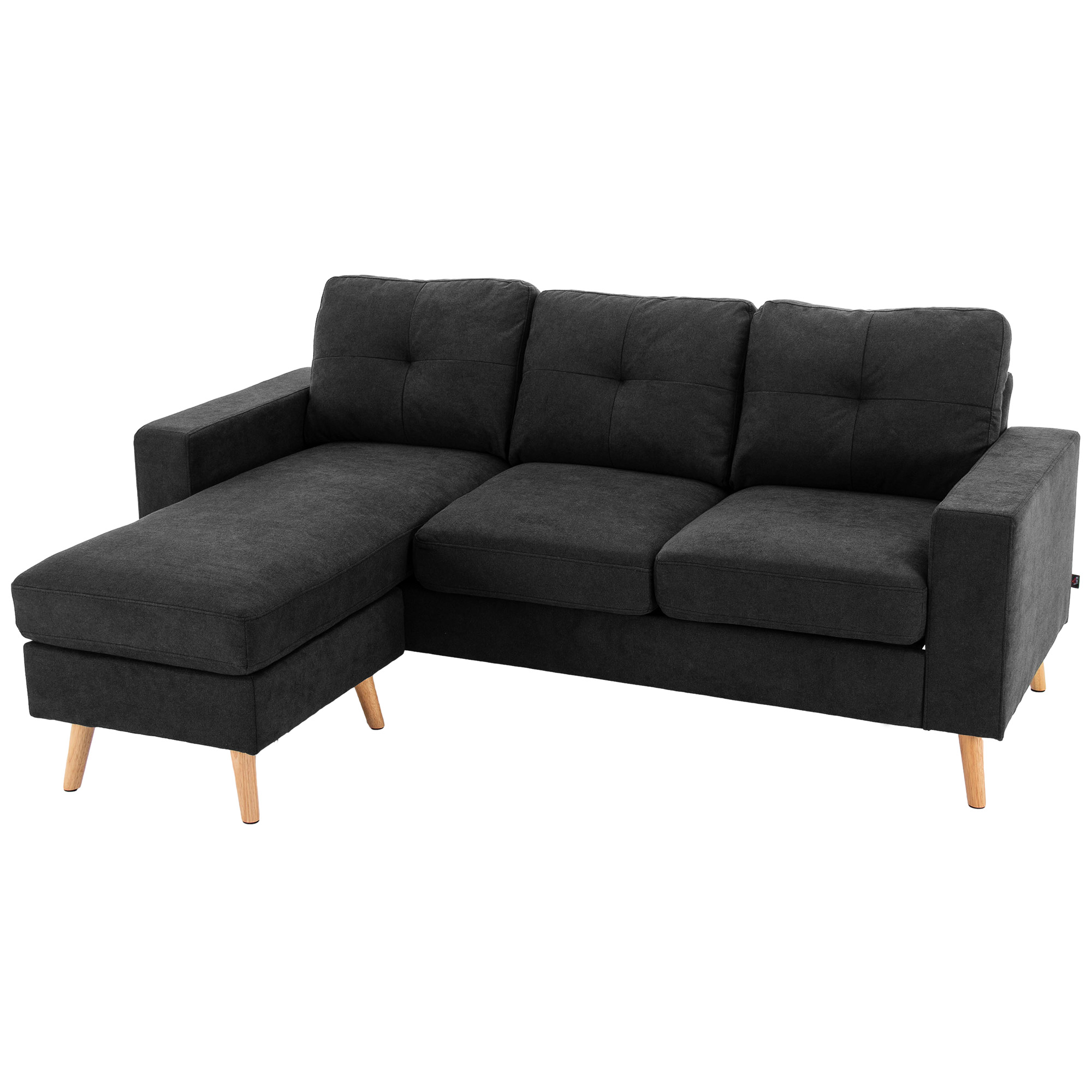 3-zits hoekbank, linnenlook, omkeerbare chaise longue, 193x136x85 cm, zwart