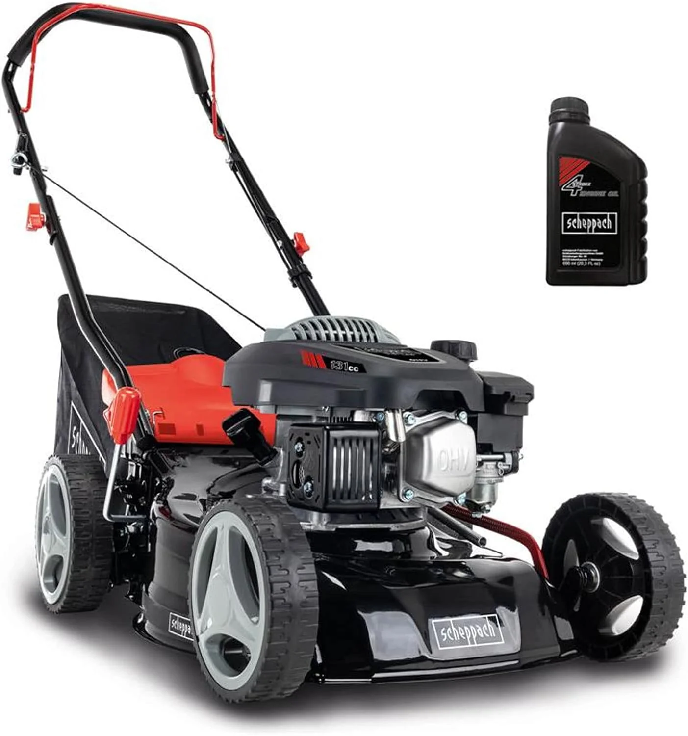 Scheppach Grasmaaier RM420 | 3-in-1-3,4PK | Maaibreedte 420mm | 45L Opvangbak | Maaihoogteverstelling 25-75 mm | incl. Motorolie