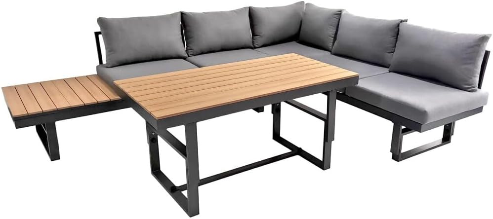 Green Spirit - Gartenlounge-Set Piazza - Grau, Aluminium, Tisch und Sitzbank höhenverstellbar, Wetterfest, Gartenmöbel-Set mit 2 Sofas & Tisch, Eck-Lounge für Garten, Terrasse & Outdoor
