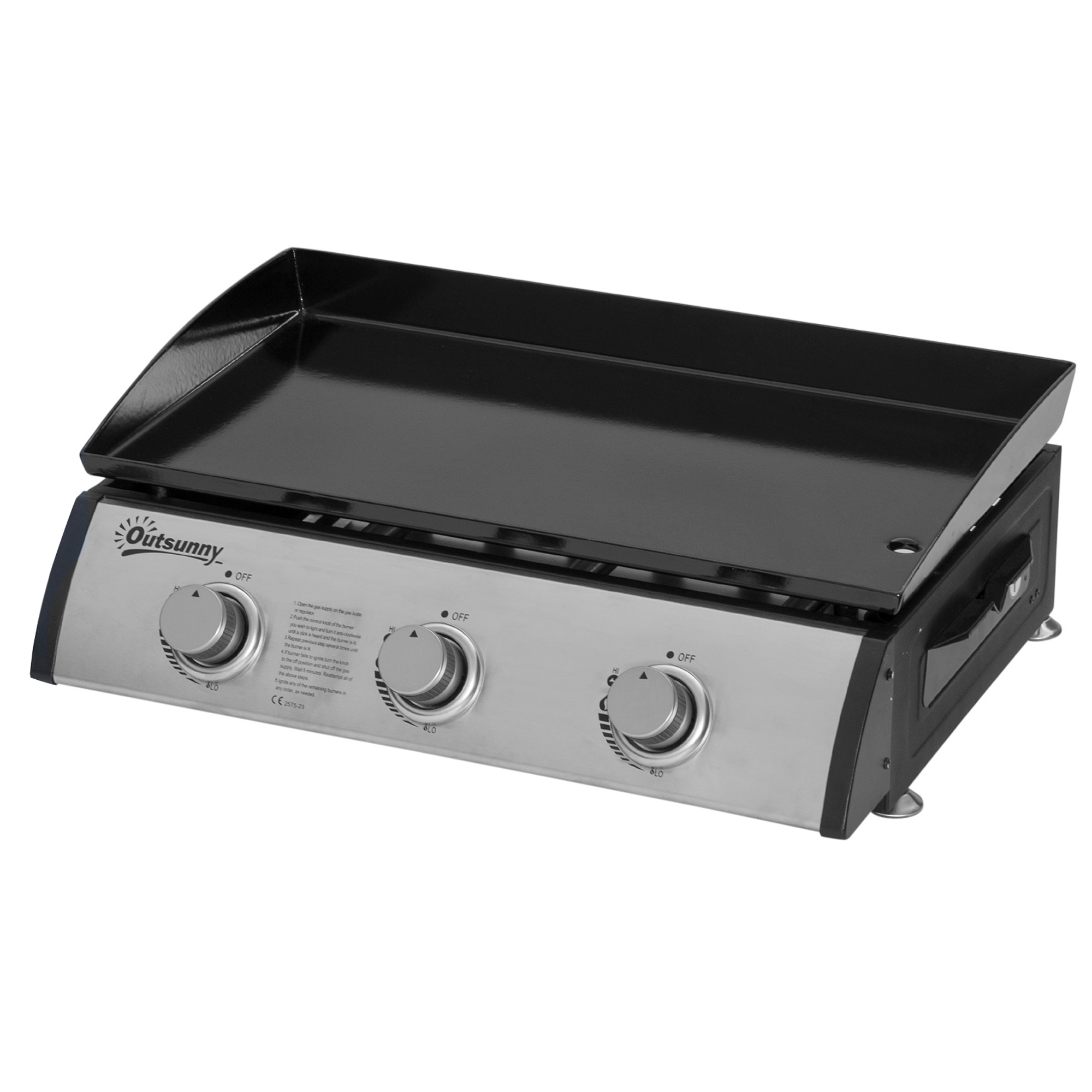 Gasgrill met 3 Branders, Slang, Anti-aanbak Grillplaat, Roestvrijstaal, Kleur: Zilver, 63 x 48 x 21 cm