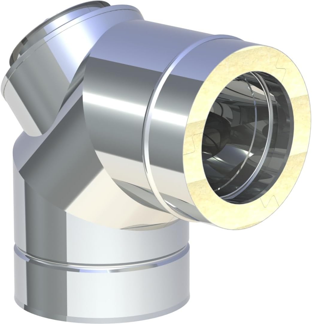 Jeremias DW-FU 150mm 90° Winkel mit Revisionsöffnung Edelstahl Abgassystem für Festbrennstoffe 201-600°C N1
