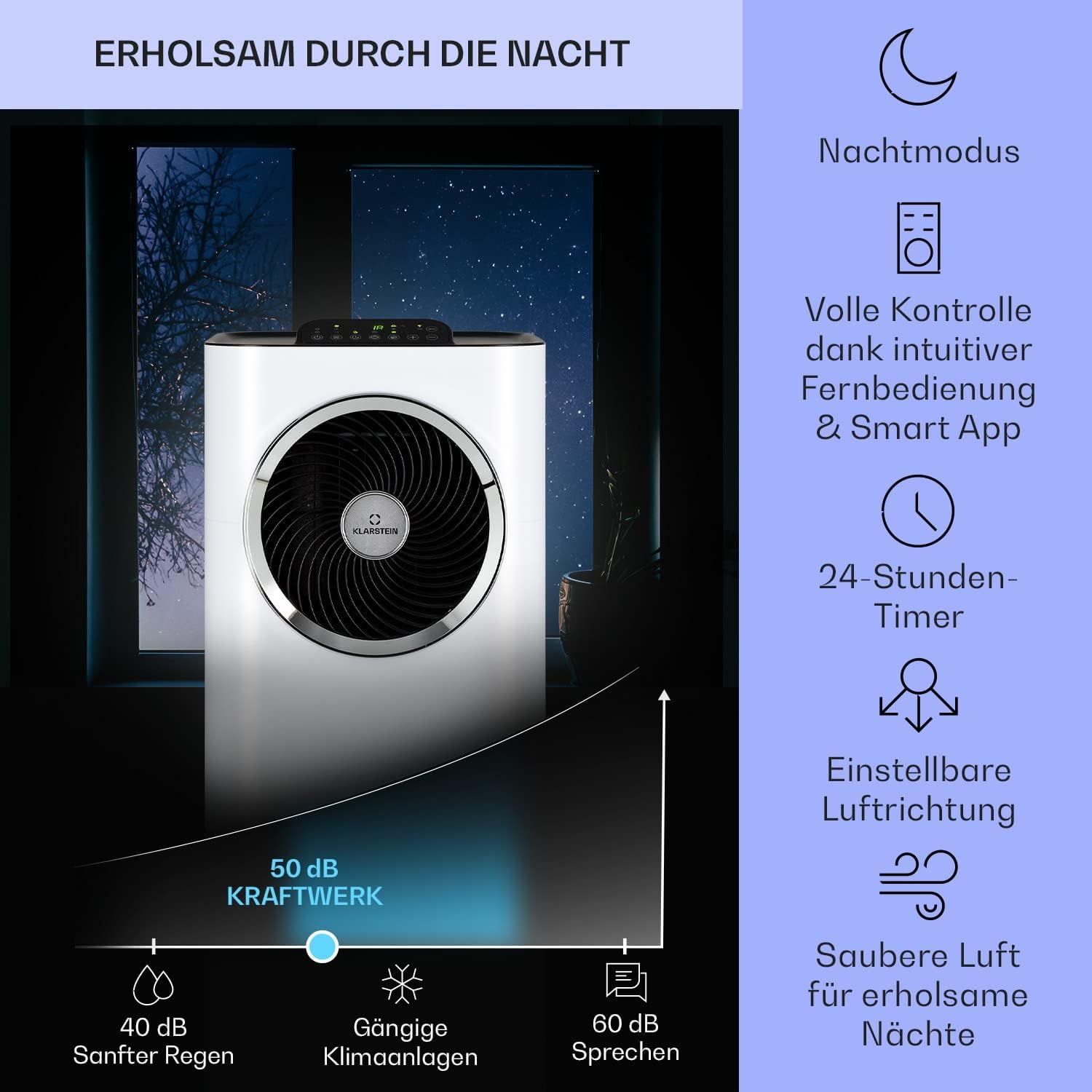 Klarstein Mobile Klimaanlage mit Abluftschlauch, 5-in-1 Klimagerät, Ventilator, Luftentfeuchter, Luftreiniger & Nachtmodus, App-Steuerung, Kleine & Portable für Wohnung & Büro, 12000 BTU