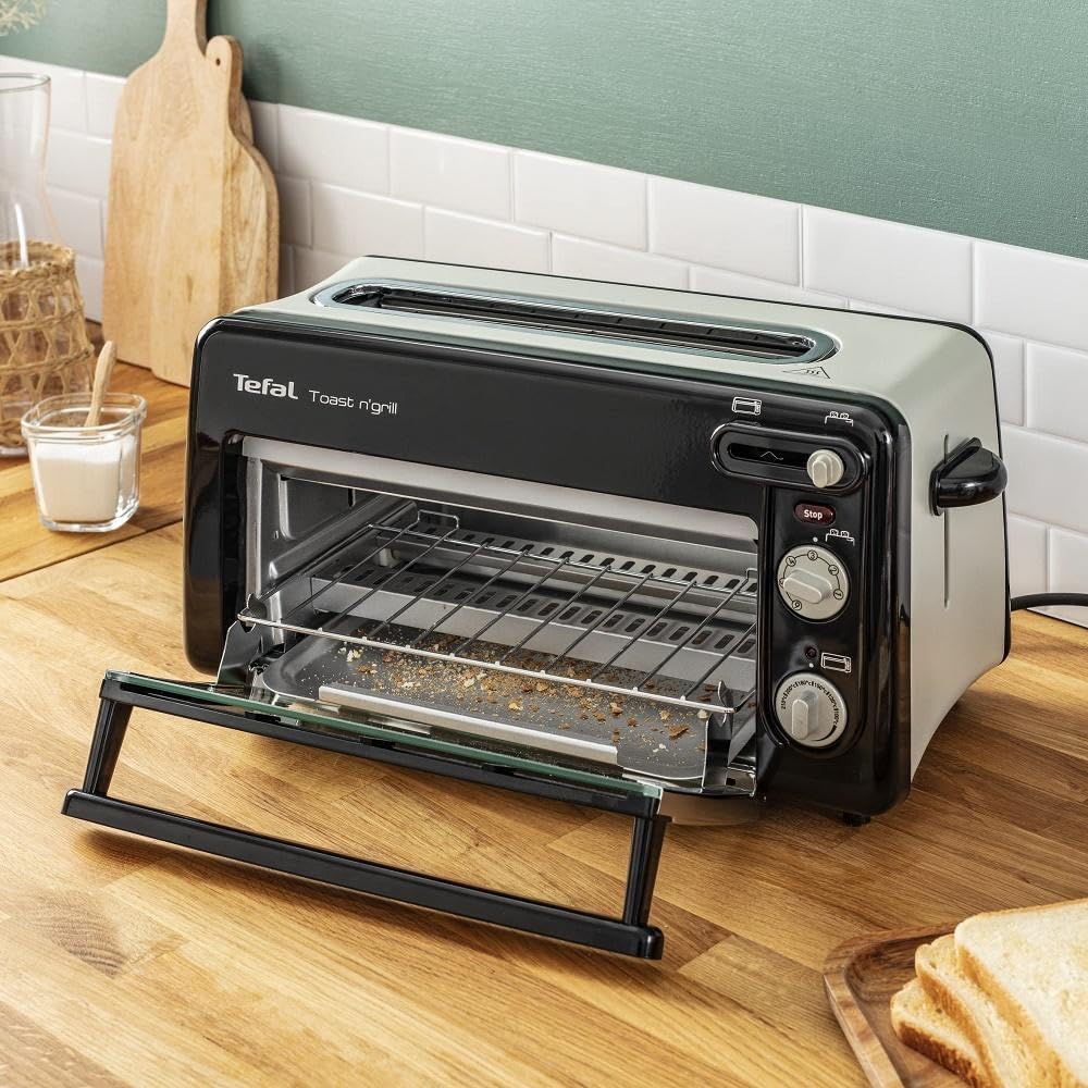 Tefal Toast n’ Grill TL6008 | 2 in 1 Toaster und Mini-Ofen | Sehr energieeffizient und schnell | 1300 Watt | 43.5 x 28.5 x 22.5 cm | Schwarz/ Alu matt | 220-240V | 50-60Hz