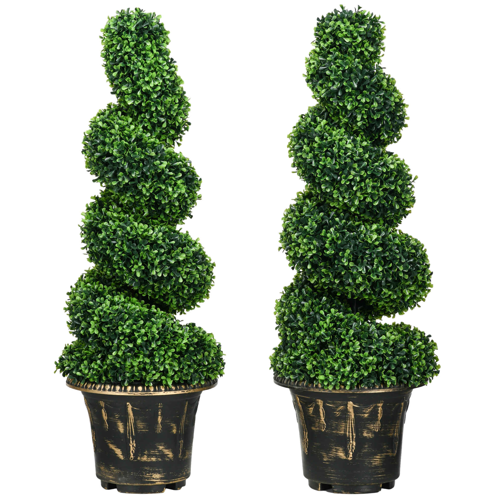 Spiraalvormige Buxus, Set van 2 Kunstplanten, met Pot, 90 cm Hoog, Groen