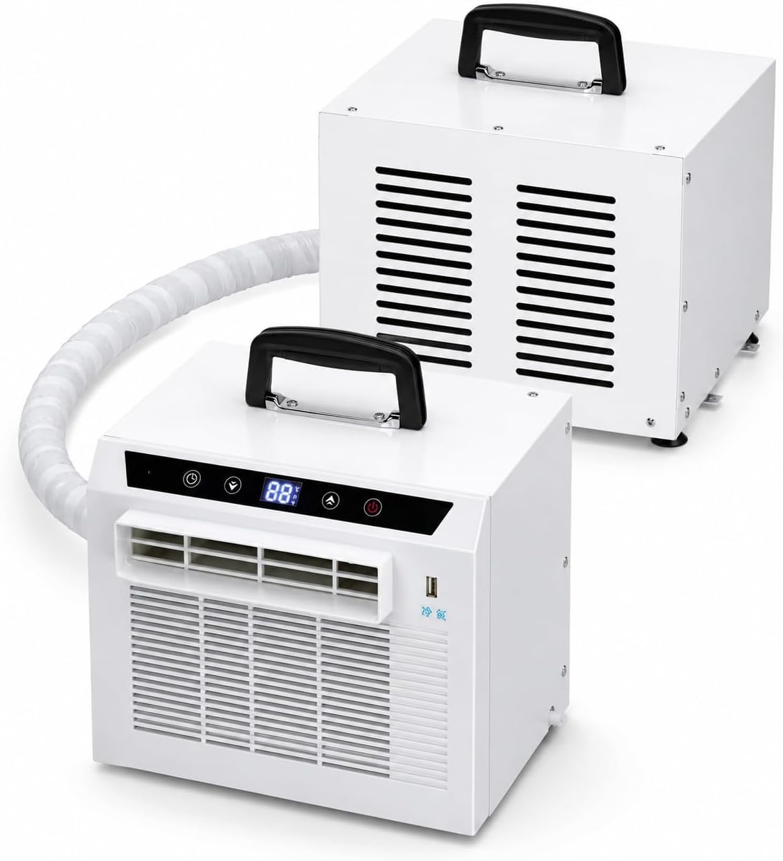 Aire acondicionado dividido de 3000 BTU portátil con panel táctil, control remoto, temporizador de 24 horas, diseño de mango superior para casa, oficina, camping, sin montaje