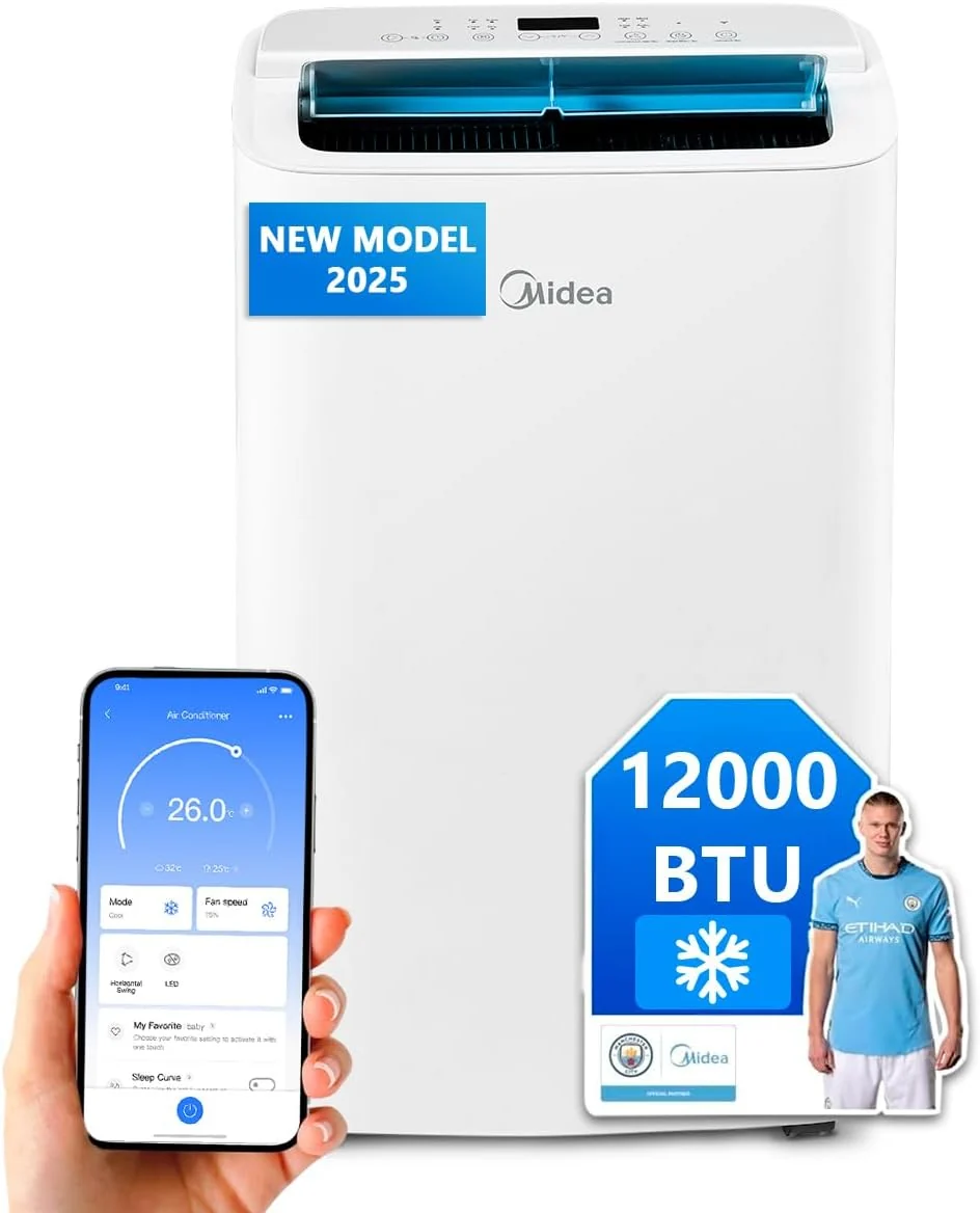 MIDEA Pingüino Aire Acondicionado Portátil 3 en 1 | 3000 Frigorías / 12000 BTU | Air conditioner Silencioso 43m2 - Deshumidificador Ventilador Climatizador 3500 W - 4 modalidades con kit de ventana