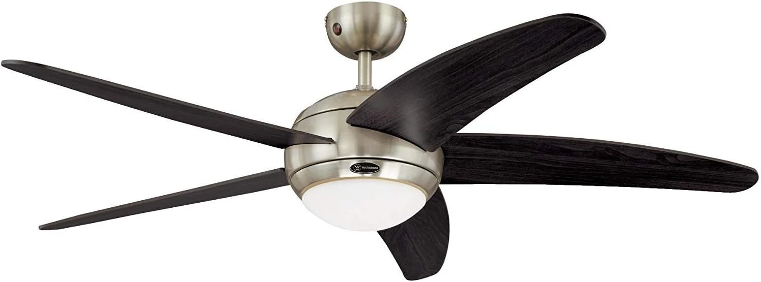 132 cm Bendan 72220 plafondventilator met enkele lamp en vijf bladen, afwerking in zijdemat chroom met opaal melkglas