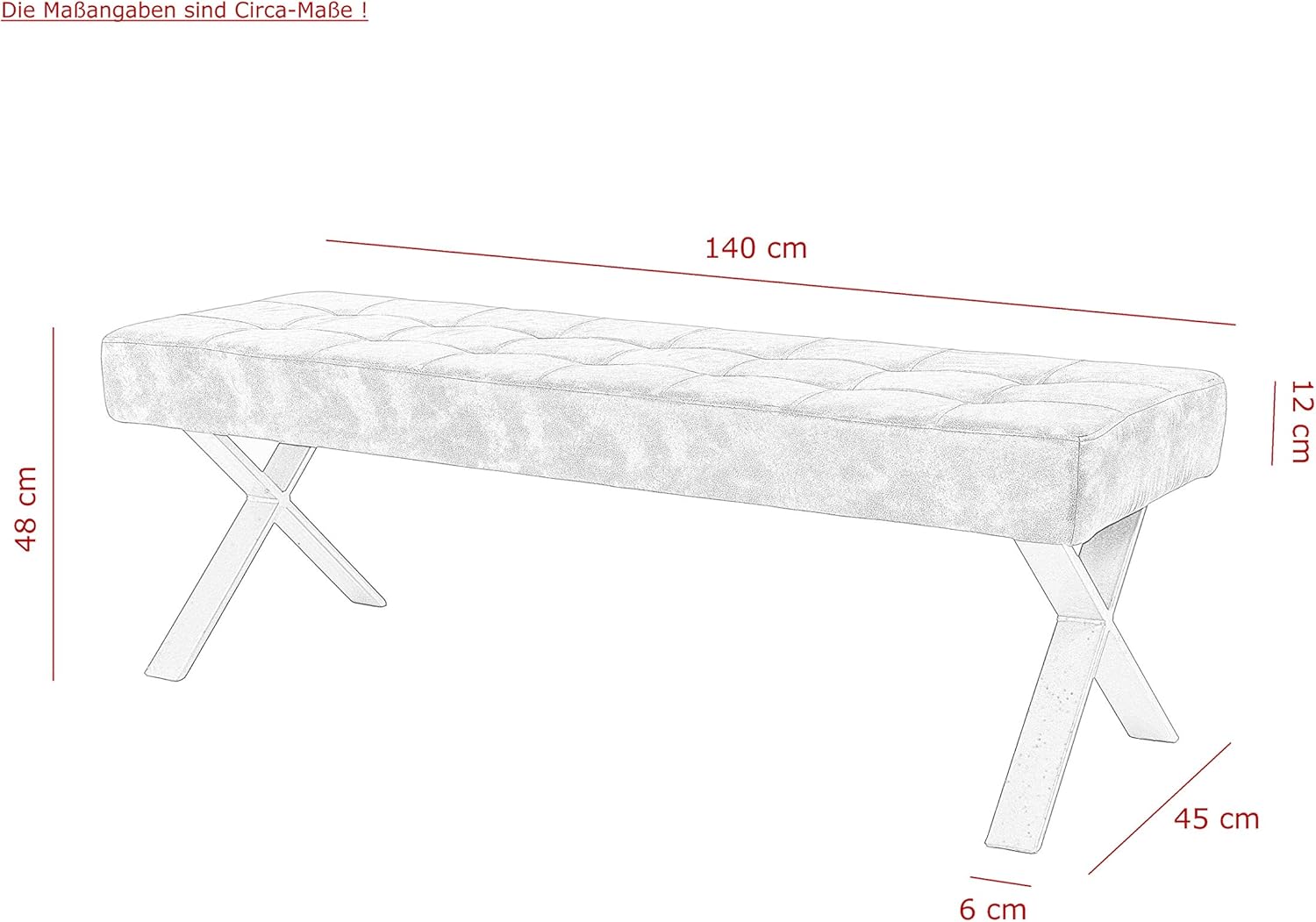 Hela Tische, Sitzbank Esszimmerbank Donna, Bezug Softex Vintageoptik Braun, X-Metallgestell Anthrazit, 140x45x48 cm