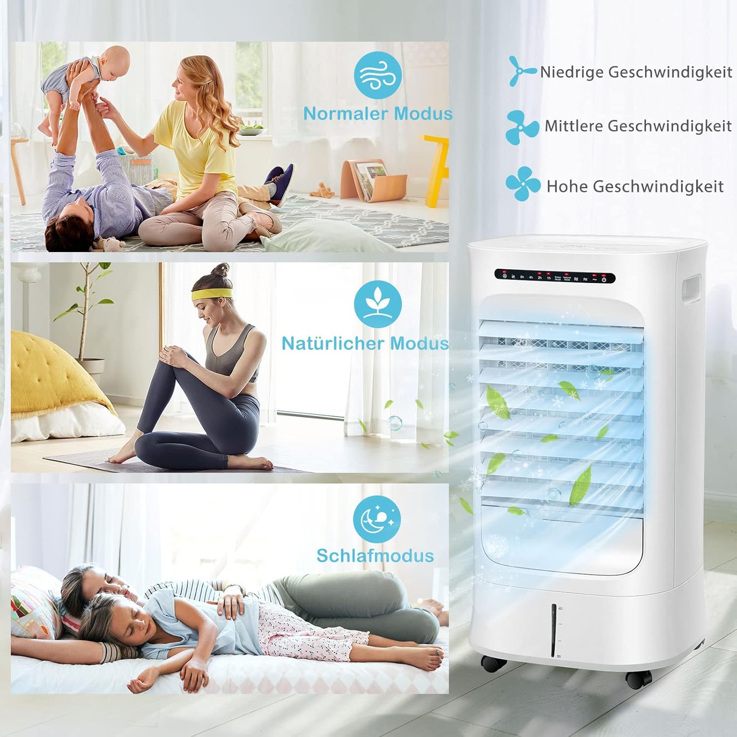 GOPLUS Klimaanlage mobil ohne Abluftschlauch, 15 Std. Timer, 66W, Klimagerät mit 10L Wassertank & 2 Kühlakkus, 3 in 1 Kühlen & Ventilieren & Befeuchten, Luftkühler 3 Gebläsestufen, inkl. Fernbedienung