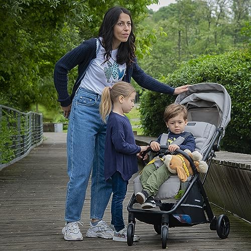 Foppapedretti Passeggino Compatto Jumbo, 0 22 Kg (0 4 anni), Chiusura ad 1 mano, Chiusura Self Standing, Schienabile Regolabile, Ruote Ammortizzate, Cesto Porta Oggetti, Telaio in Alluminio, Graphite : Prima infanzia