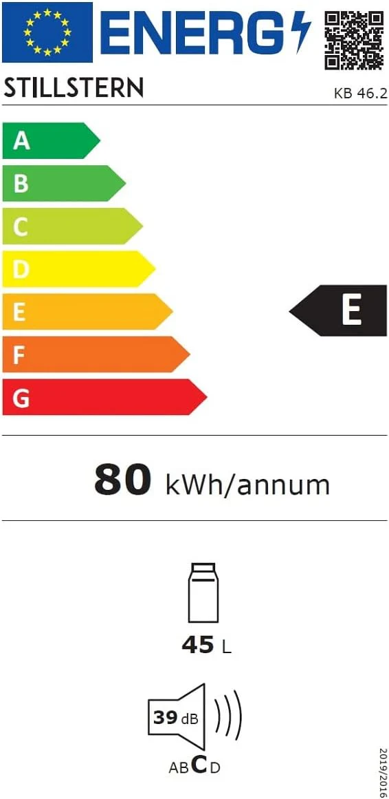 Stillstern minikoelkast E 45L met automatische ontdooiing, slot, vriesvak, stil, ideaal voor keuken, kantoor, slaapkamer, hotels en kleine appartementen, kleine koelkast, minibar, drankenkoelkast