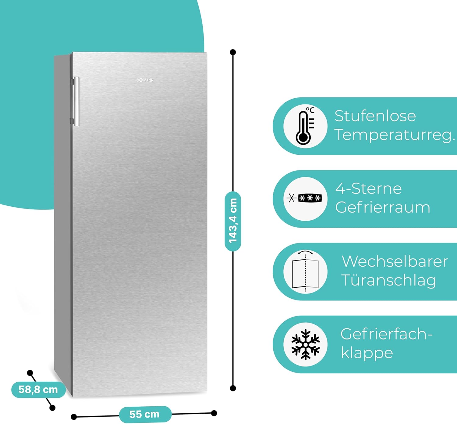 Bomann® großer Gefrierschrank freistehend | 165 Liter Nutzinhalt für Lebensmittel | 5 Schubladen | Freezer Eisschrank Froster | wechselbarer Türanschlag inkl. Eiswürfelschale | GS 7317.1 weiß