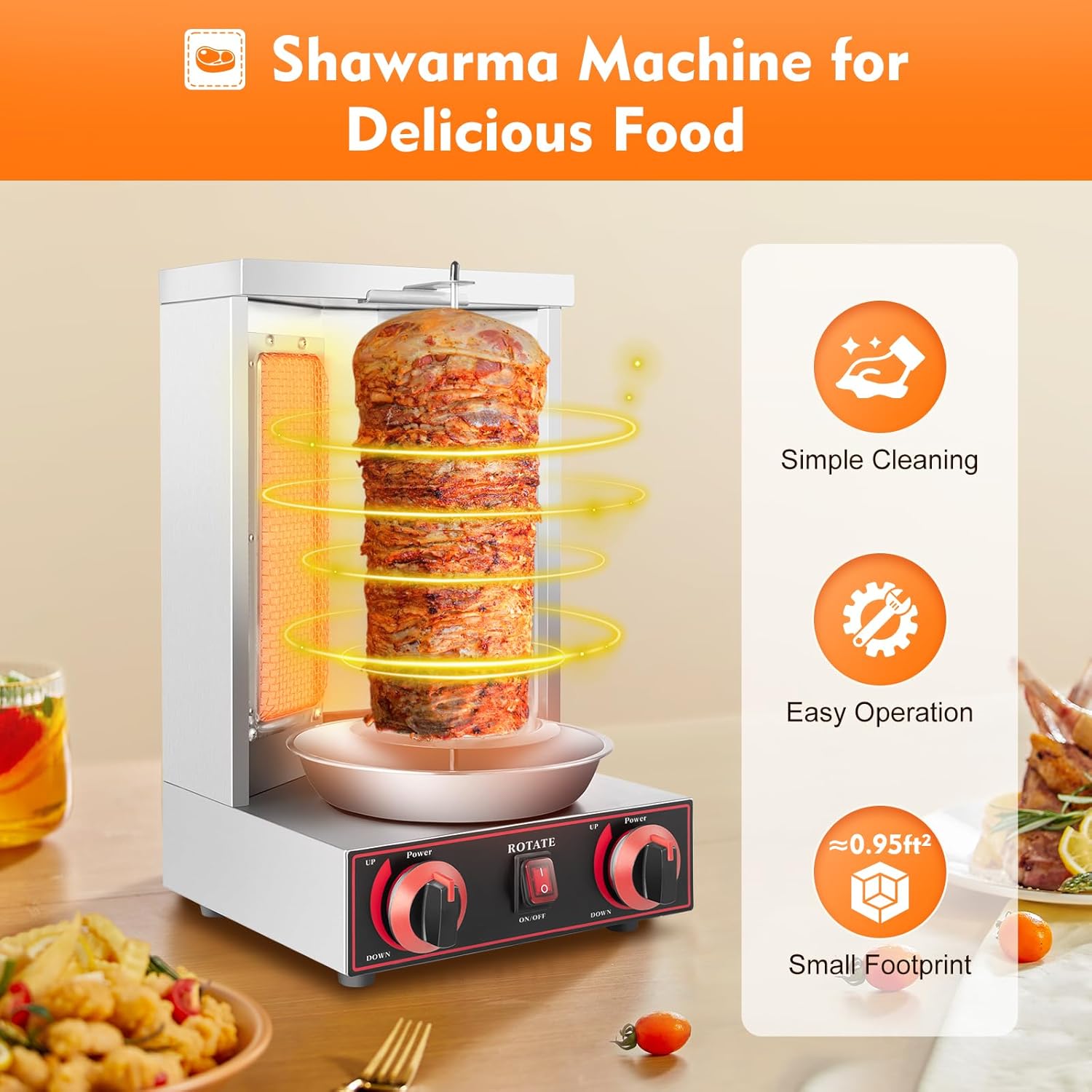 Edelstahl Gas Kebab Machine Dönergrill, Vertikalgrill, 360° Rotation Rotissiere Hähnchengrill, Dönerspieß für Gegrillt Huhn Lamm Schweinefleisch
