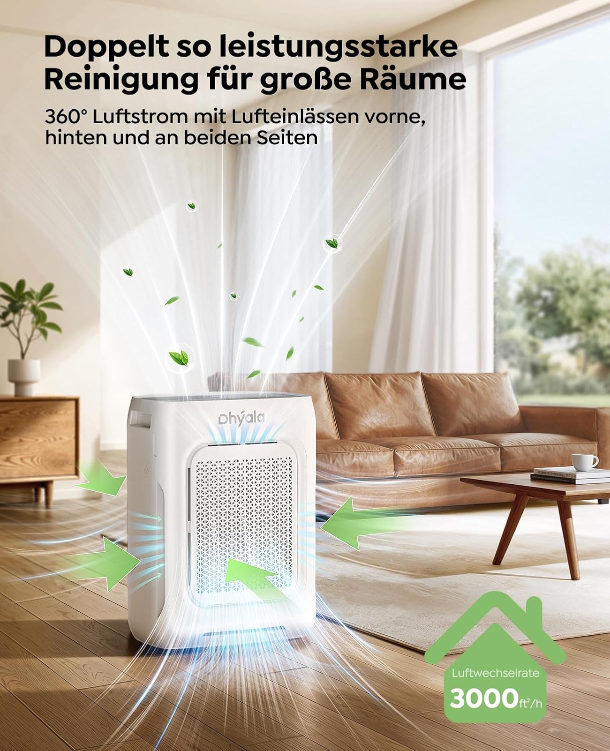 Luftreiniger Allergiker Air Purifier HEPA Luftfilter mit waschbarem Doppelfilter, CADR 450m³/h, Smart WiFi, 20dB Schlafmodus, AQI Anzeige, Aroma, Timer, gegen Staub Pollen, Haustiere & Raucher