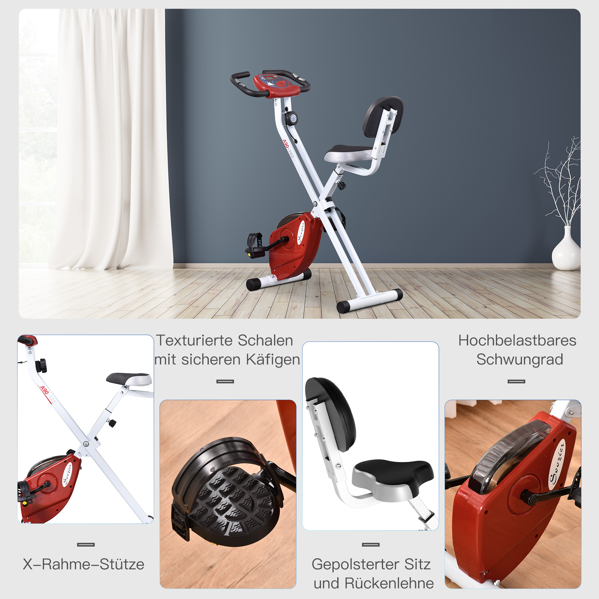 Hometrainer, fietstrainer, trainingsfiets met in 8 niveaus instelbare magnetische weerstand, staal, wit, 43 x 97 x 109 cm