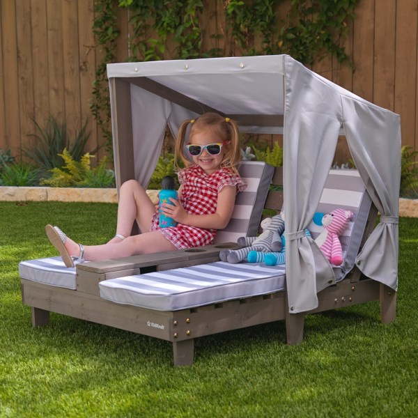 Kidkraft Double Chaise Lounge with Cup Holders – Gray