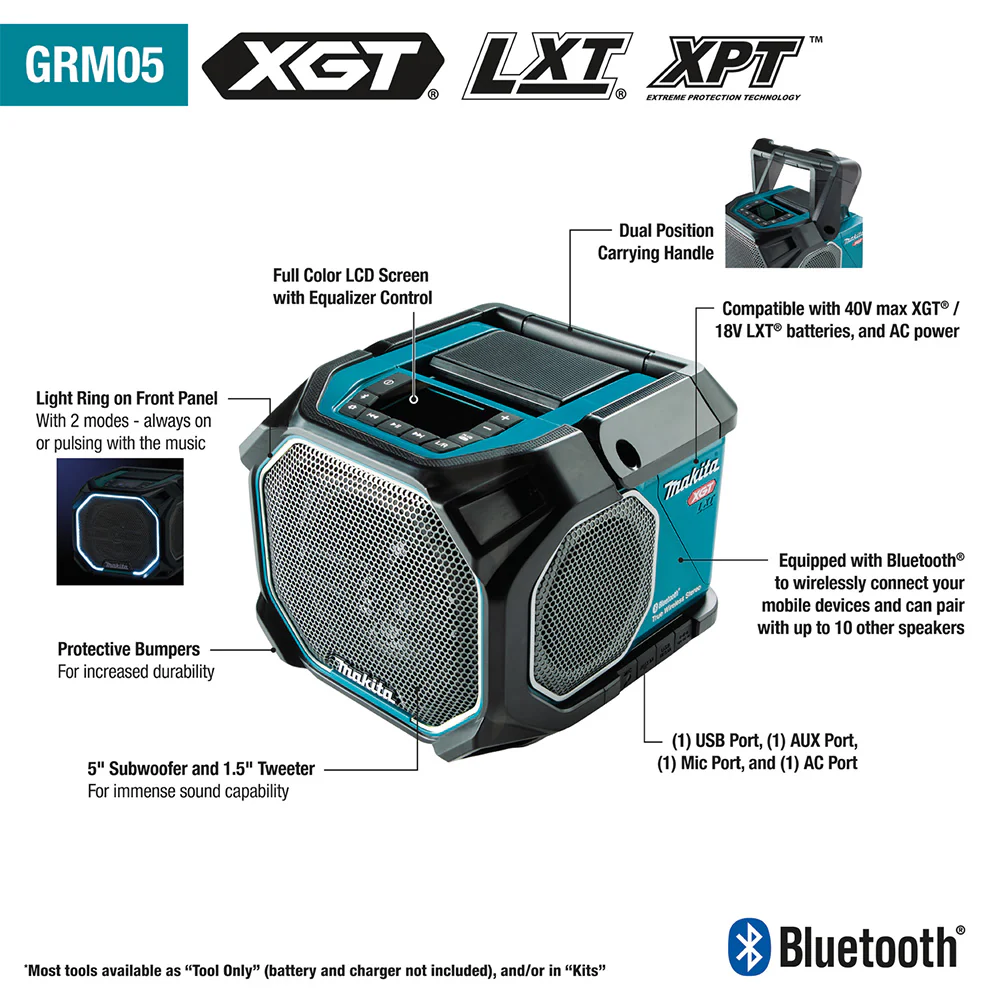 2025 Makita GRM05 Bluetooth Luidspreker voor Werkplek 40V max XGT 18V LXT - Los Gereedschap