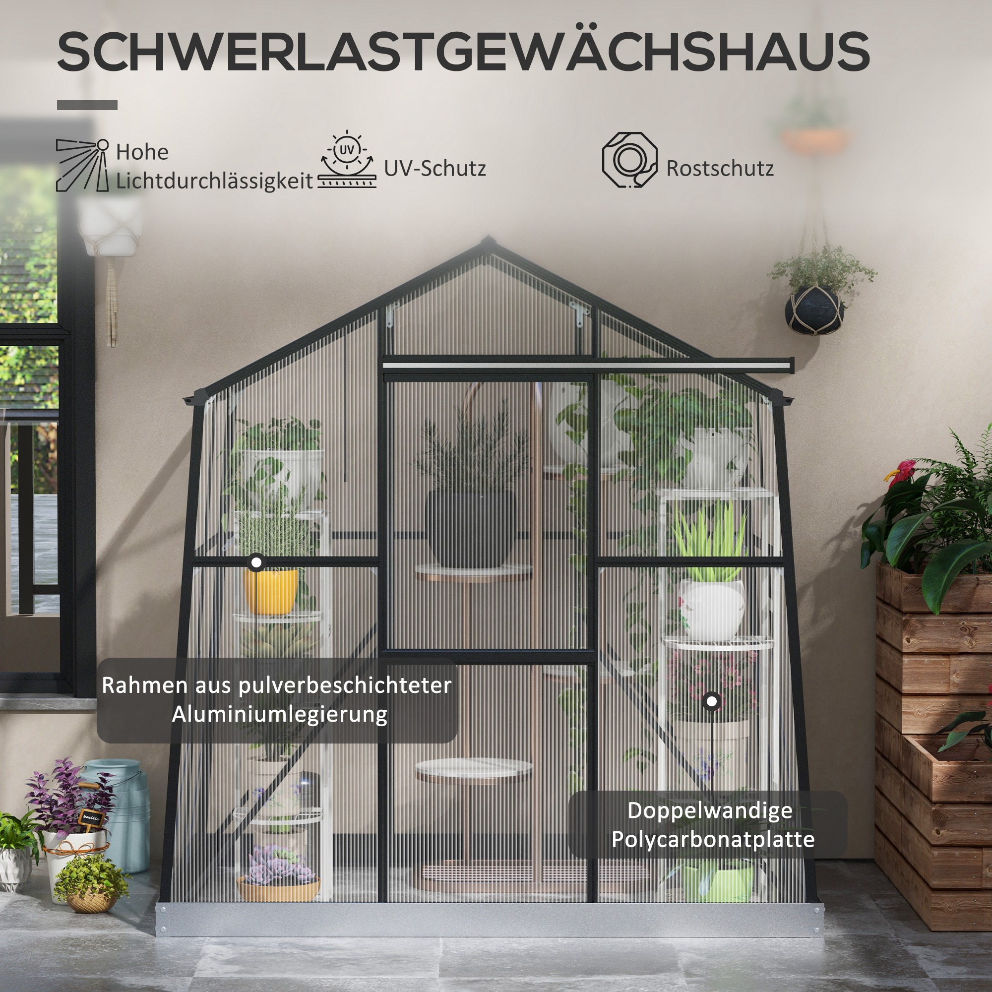 Kas Kweekhuis Kweekbed, weerbestendig, 192 x 131 x 203 cm, Zwart