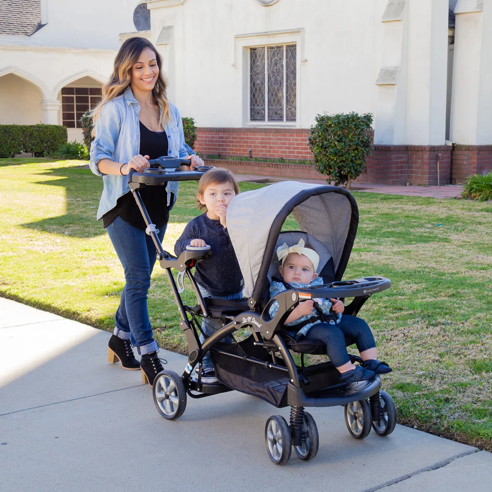Baby Trend Sit N' Stand Opvouwbare Kinderwagen met Voor- en Achterzitje, Ultra Model �C Morning Mist