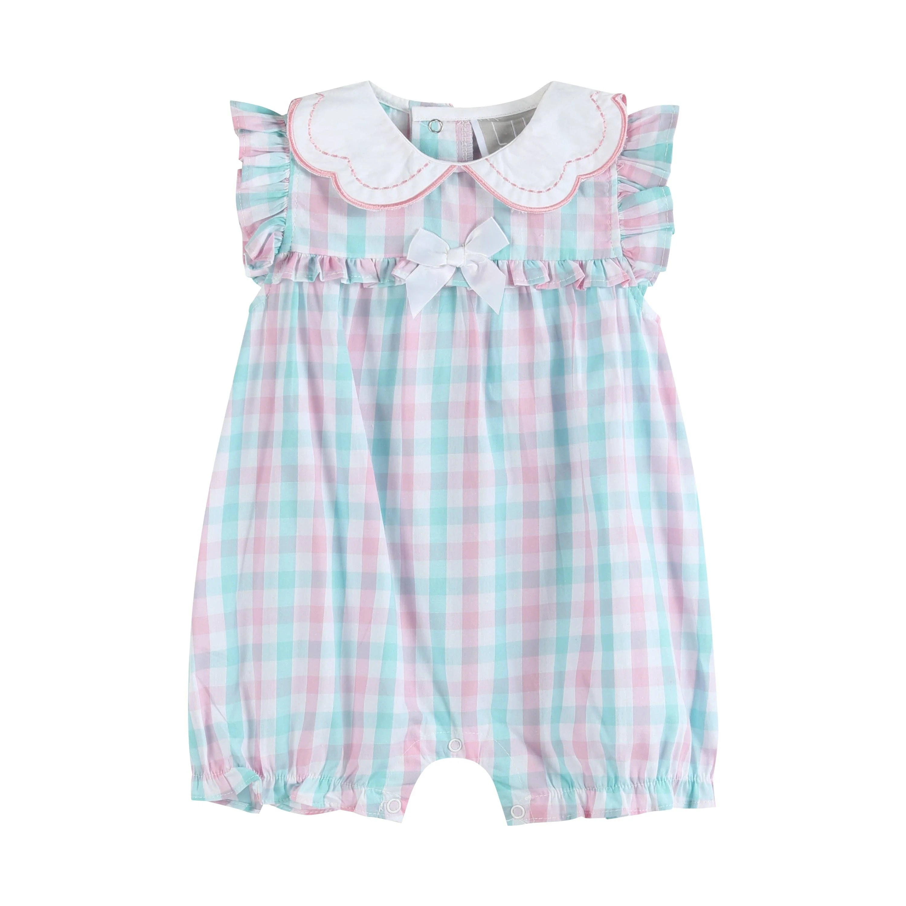 Pink and Aqua Gingham Collared Romper