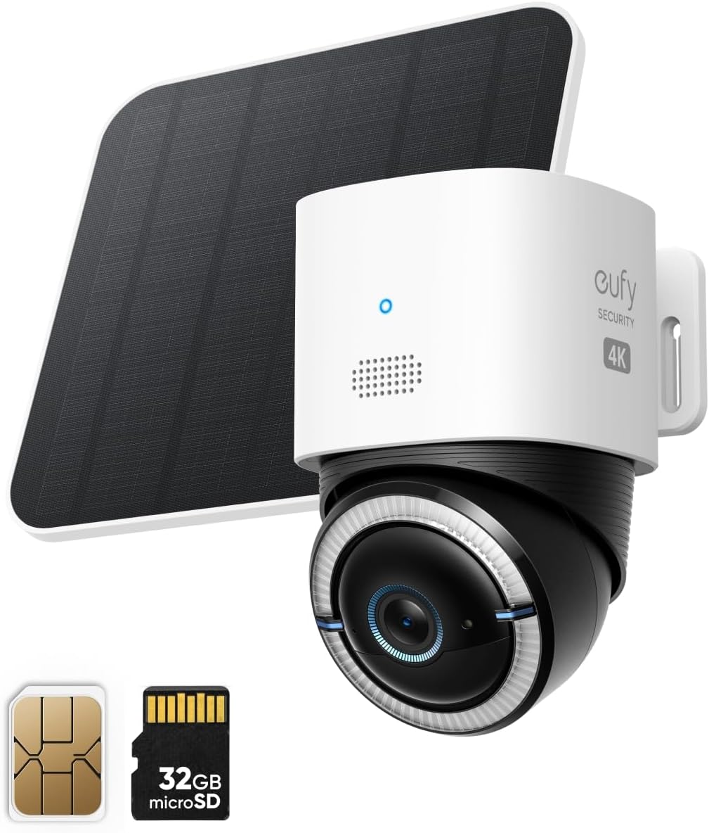 eufy 4G LTE Überwachungskamera mit WLAN, 4K UHD Schwenk-Neige-Funktion, Kabellos, Solarbetrieben mit Solarpanel, KI-basierte Personen-/Fahrzeugverfolgung, inklusive SIM-Karte