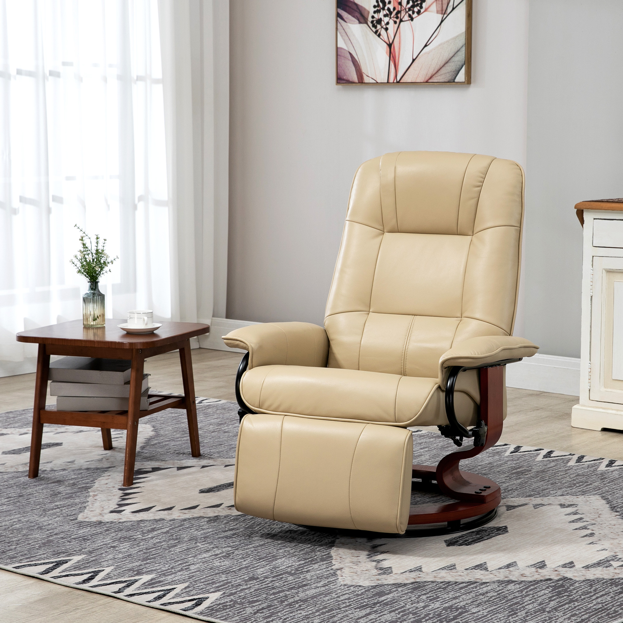 Relaxstoel, Verstelbaar, Ligfunctie, tot 120 kg, Kunstleer, 78 x 87 x 100 cm, Beige
