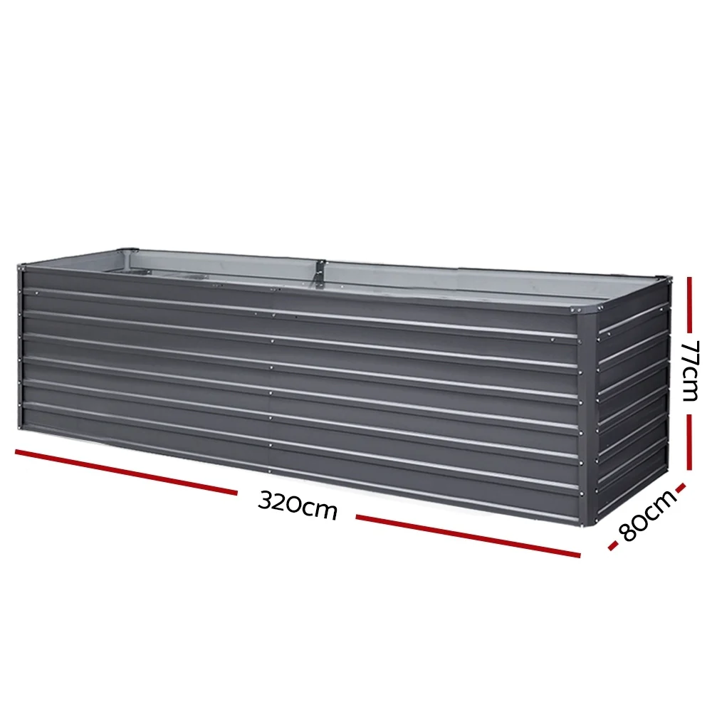 Galvanized Raised Garden Bed - 320x80x77cm Planter Box Greenfingers