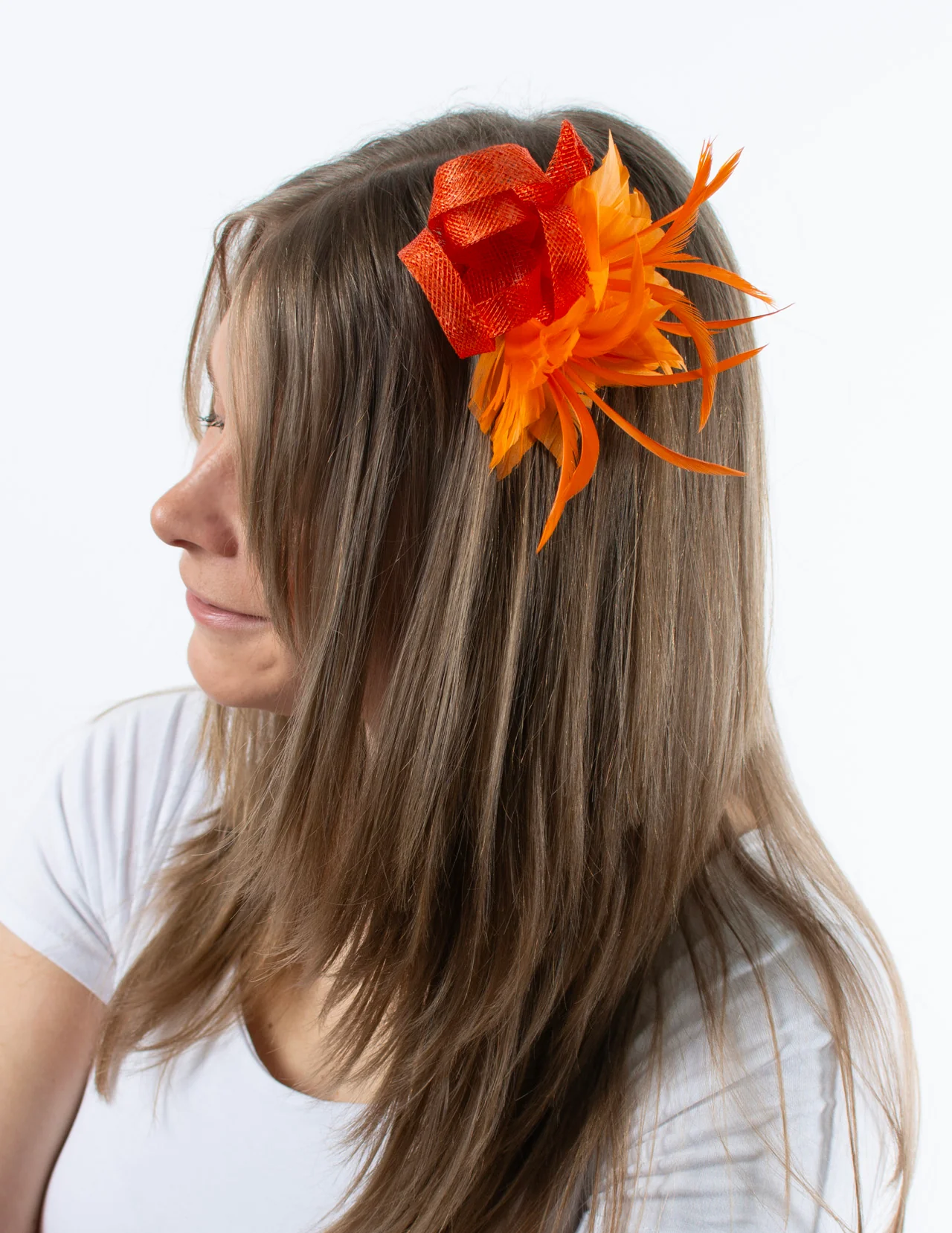 Fascinator | Small Feather Brooch | Orange