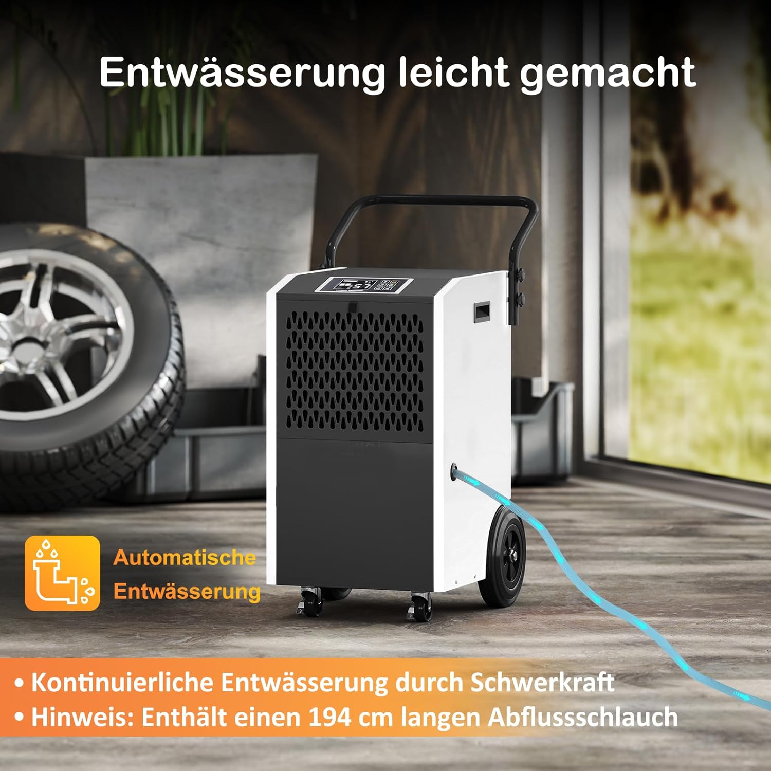 GOPLUS 73 L/Tag Luftentfeuchter, Raumentfeuchter mit 24h Timer, automatischer Abtauung & Entleerung, kommerzieller Entfeuchter mit Rollen, Entfeuchtungsgerät für Garagen, Fabriken & Keller (Weiß)