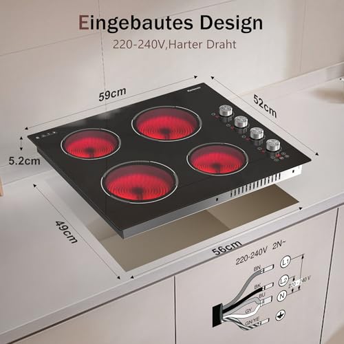 Karienvir Piano cottura in ceramica 4 fuochi, 60 cm, Comando a distanza, 9 livelli di potenza，Pausa, Timer da 99 minuti, Blocco di sicurezza : Amazon.it: Grandi elettrodomestici