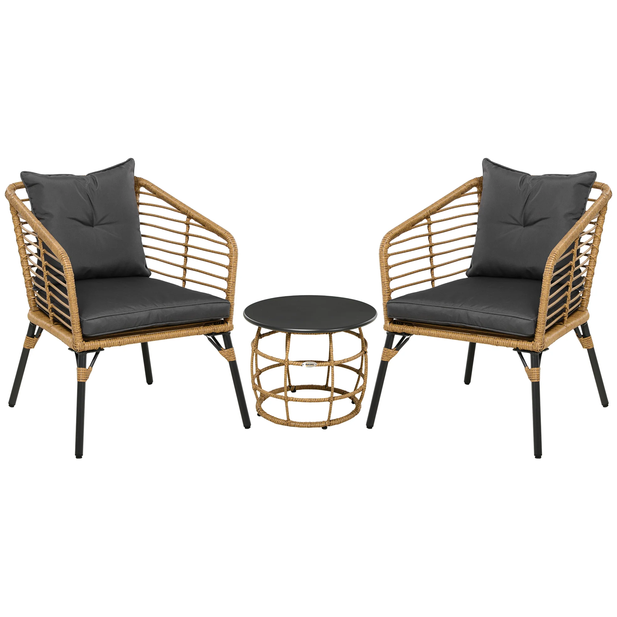 Outsunny rotan tuinmeubelset 3-delig. Zitgroep met kussens voor terras balkon