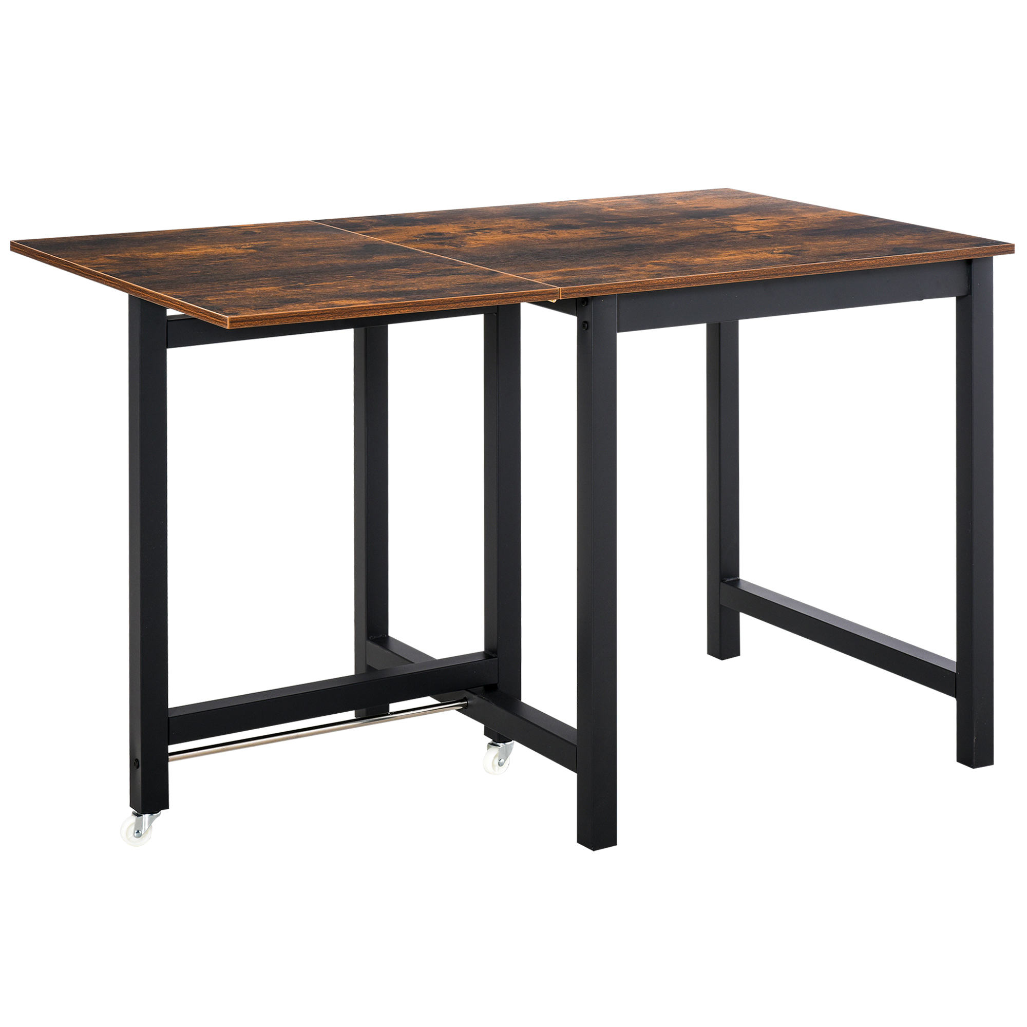 Opklapbare Eettafel, Industri?le Tafel, Opklapbaar, van Metaal en Hout, Ruimtebesparend, Bruin