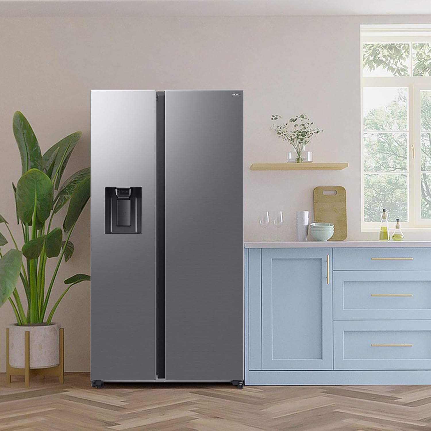 RS70F66KCTEF Side-by-Side Kühl-Gefrierkombination, AI Kühlschrank mit Gefrierfach, 178 cm, 634 l, Eis-/Wasserspender mit Festwasseranschluss, AI Energy Mode, Twin Cooling+, Edelstahl Look