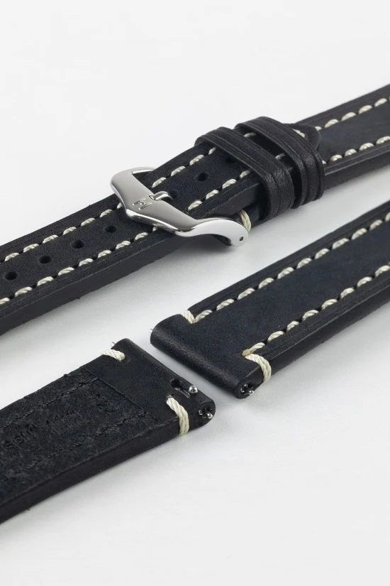 Hirsch LIBERTY Leather Watch Strap in BLACK