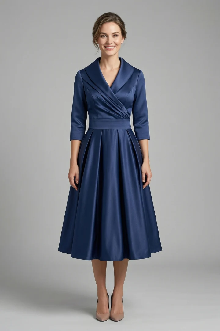 Damen Midikleid mit Wickelausschnitt und Faltenrock | Langarm Kleid mit Seitentaschen und tailliertem Schnitt f��r Alltag und B��ro