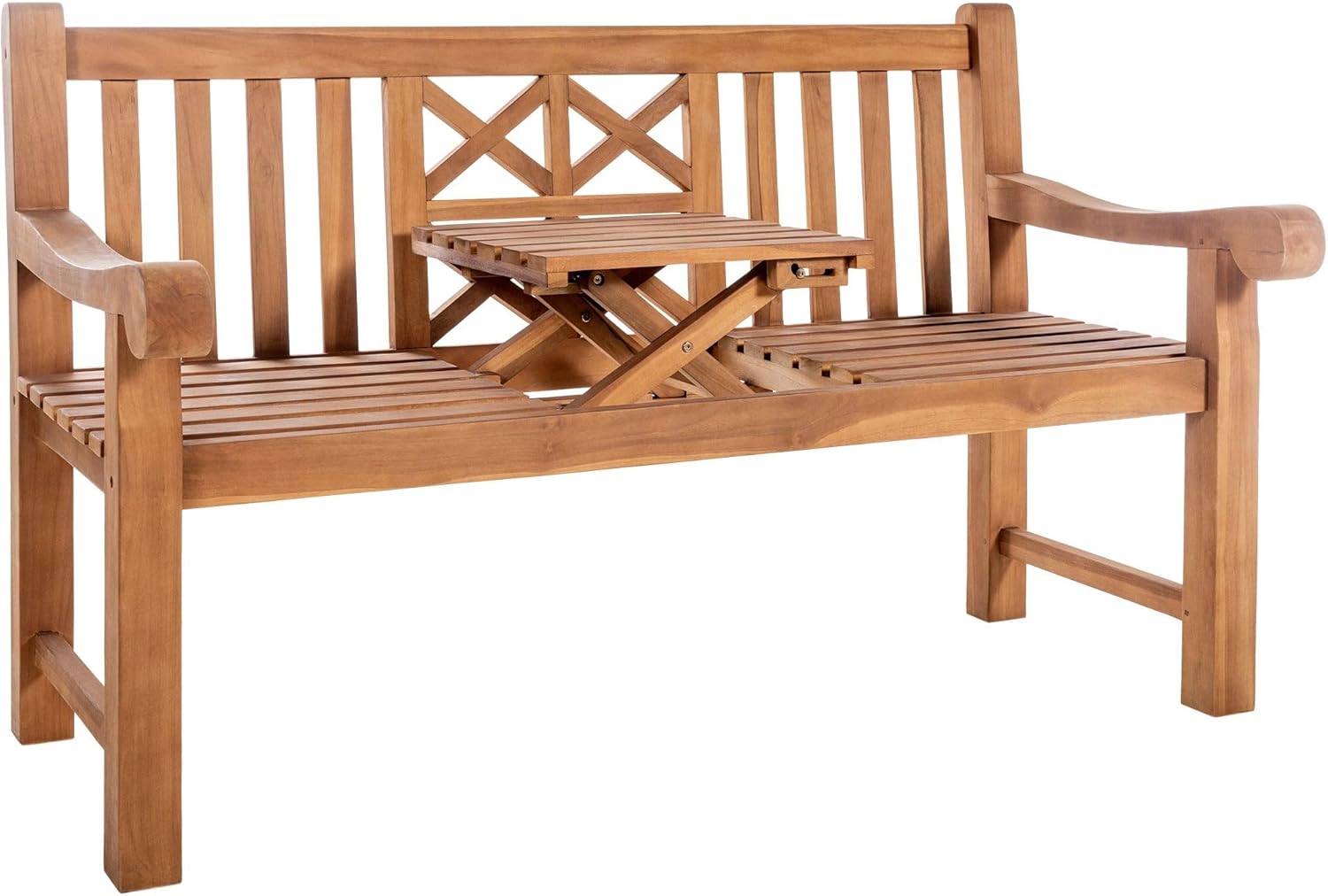 CLP Teakbank Luka I Wetterfeste Gartenbank Mit Klapp-Tisch, Farbe:Teak, Größe:150 cm