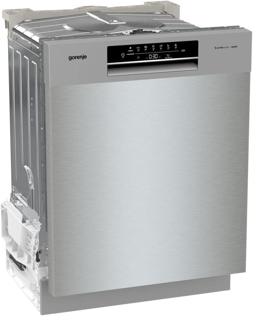 Gorenje GU642E90X Geschirrspüler/Unterbaugerät/59,9 breite/13 Maßgedecke/6 Programme/Total AquaStop/Ecoprogramm/Höhenverstellbar/Memory Funktion/Eco-Programm/Intensivprogramm/EEK: E/Grau-Metallic