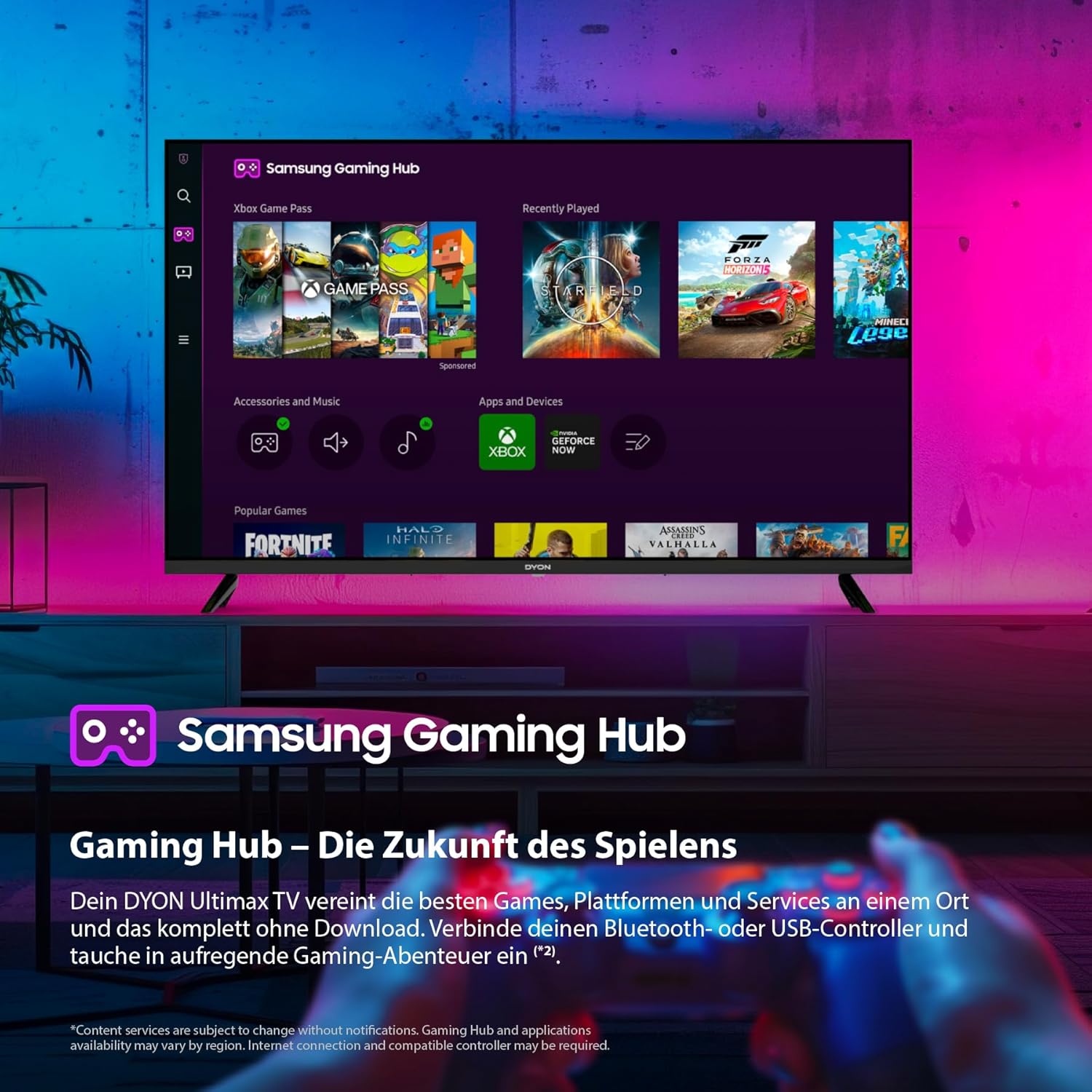 DYON ULTIMAX 43F-TI – 43 Zoll (108 cm) Full-HD Smart TV mit Tizen OS, Triple Tuner (DVB-C/-S2/-T2), Smart & Gaming Hub, Prime Video, Netflix, Disney+ [2025]